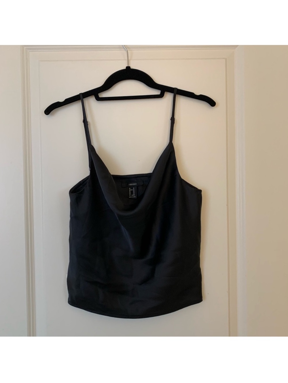 Forever 21 Black Satin Tank Top Spaghetti Straps Silky Classy Size Medium